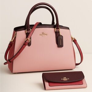 Coach F57497 Margot Carryall Strawberry and Oxblood & FREE matching long wallet